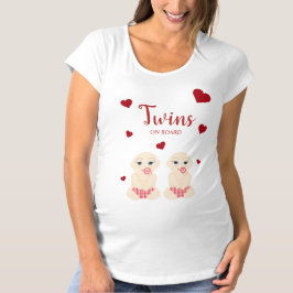 Twins On Board Quote with Red Hearts Design T Shirt