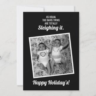 Twins Sleighing It Holiday Card Julkort