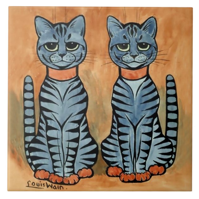 “Twins” Striped Cats by Louis Wain Kakelplatta (Framsidan)