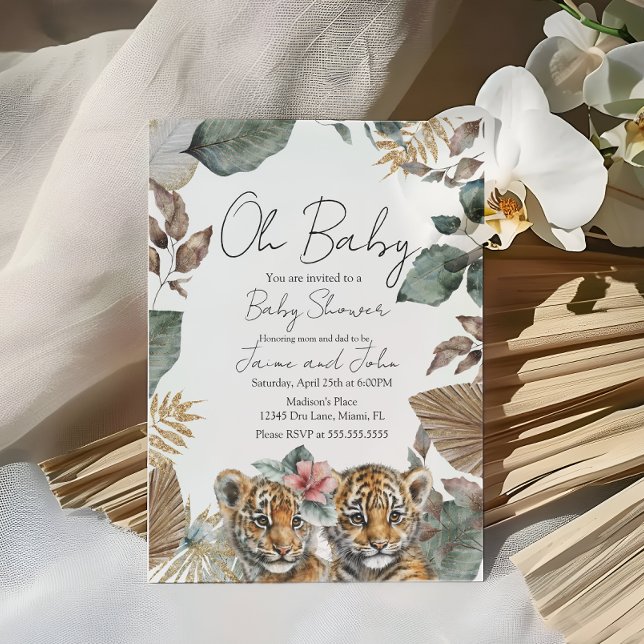 Twins Tiger Jungle Wild Details Baby Shower Inbjudningar (Skapare uppladdad)