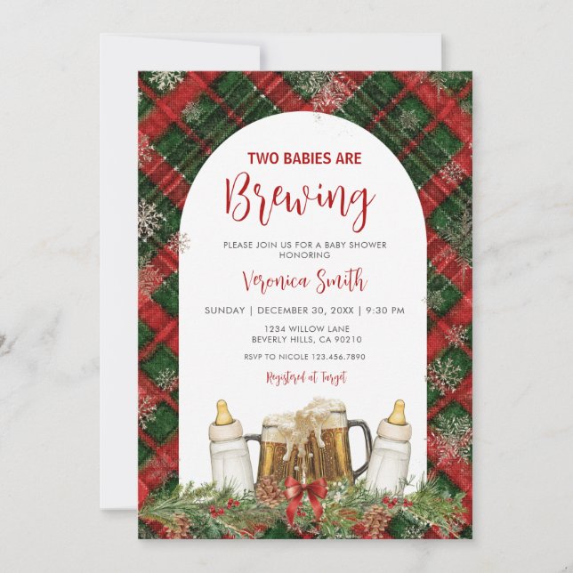 Twins Two Babies Are Brewing Baby Shower  Inbjudningar (Framsida)