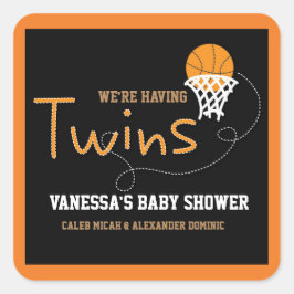 TWINS Typografi BASKETBALL Baby Shower Klistermärk Fyrkantigt Klistermärke