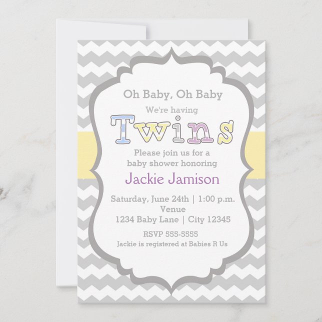 TWINS Unisex Chevron Bebis Bjudning Inbjudningar (Framsida)