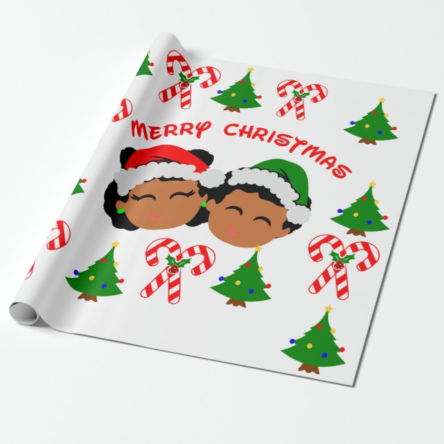 Twinzies African American jul Afro Kids Twin Presentpapper (Utrullad)