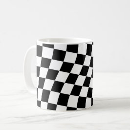 Twisted Black and White Checkered Square Mönster Kaffemugg