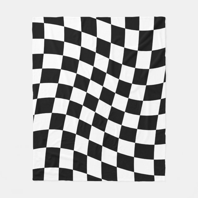 Twisted Black and White Checkered Square Pattern  Fleecefilt (Framsidan)