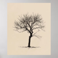 Twisted Gnarled old träd minimalistisk linjekonst