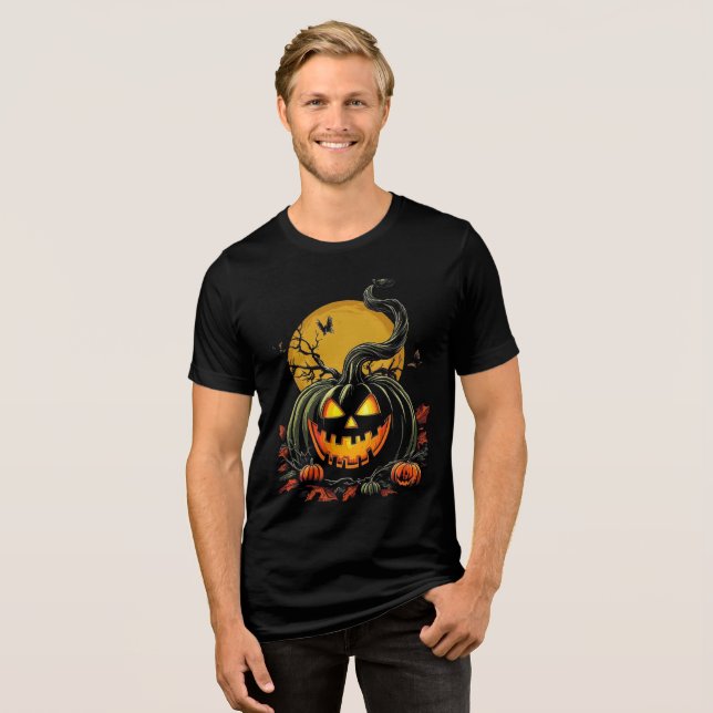 Twisted Grinning Pumpkin Halloween Design T Shirt (Framsida Full)