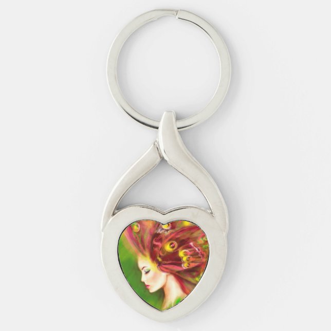 Twisted Heart Metall Keychain (fjäril) Silverfärgad Nyckelring (Framsidan)