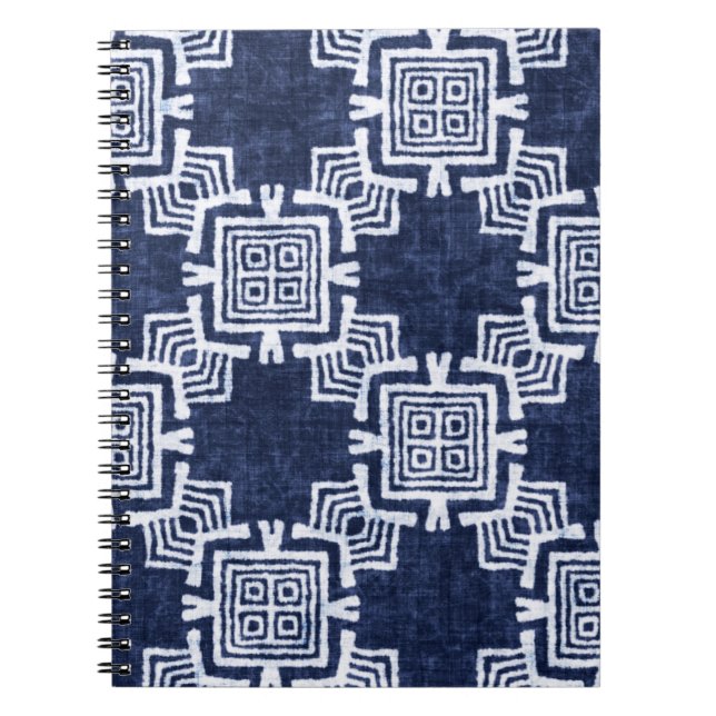 Twisted indigo checkad texturerad bakgrund. anteckningsbok (Framsidan)