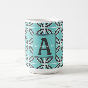 Twisted Linjer i Mint och Grått, Namn och Monogram Kaffemugg
