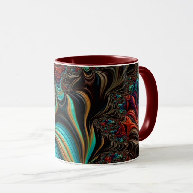 Twisted Teal, Brown och Orange Fractal Art Mugg (Framsida höger)