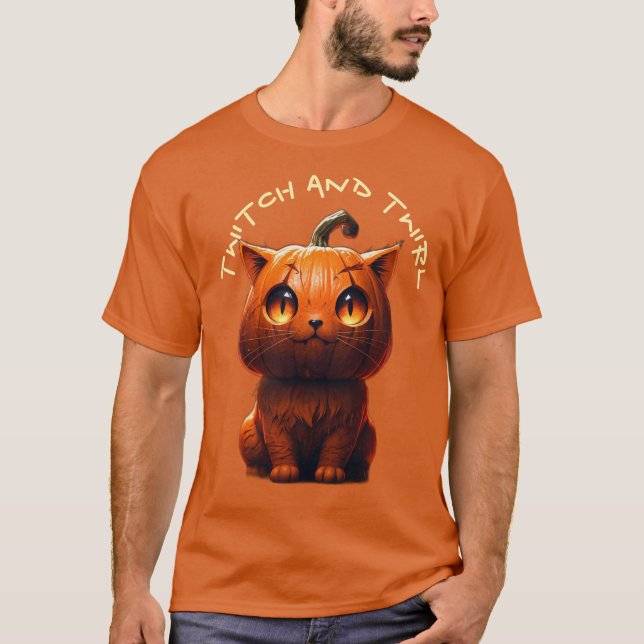 Twitch and Twirl Pumpkin Cat T Shirt (Framsida)