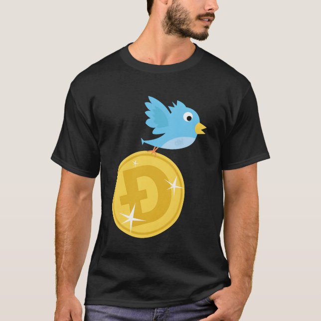 Twitter Bird som flyger med Doge Coin roligt T Shirt (Framsida)