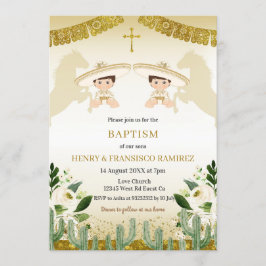 Twitter Guld Fiesta Boy Baptism Niño Bautizo Inbjudningar