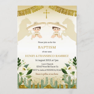 Twitter Guld Fiesta Boy Baptism Niño Bautizo Inbjudningar