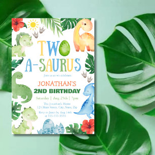 Two A-Saurus Dino 2-årsfest Inbjudningar