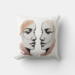 Two Abstract Faces One Line Pillow – Connection Th Kudde