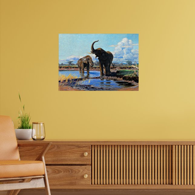 Two African Elephants at Watering Hole Poster (Vardagsrum 2)