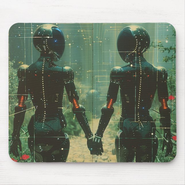 Two Androids Hand-in- Hand Mousepad Musmatta (Framsidan)