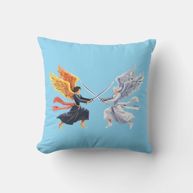 Two Angel with large sword with open wings Kudde (Framsida)