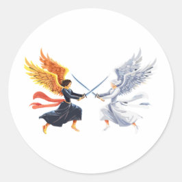 Two Angel with large sword with open wings Runt Klistermärke