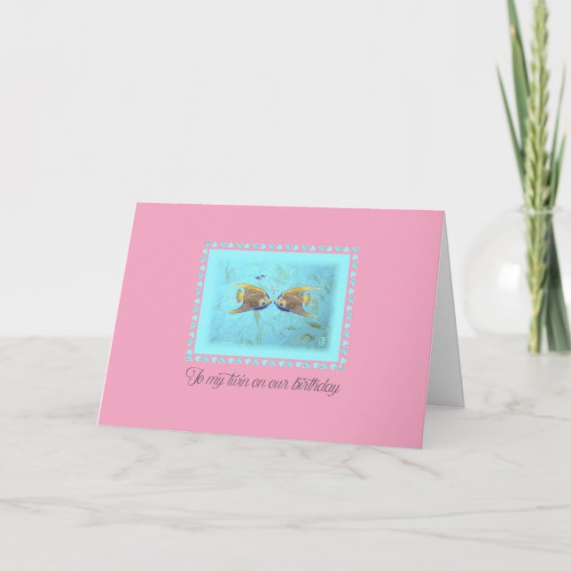 TWO Angelfish ’To my twin’ Birthday Card Kort (Framsida)