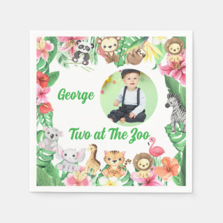 Two at The Zoo Jungle Safari Photo Birthday  Pappersservett