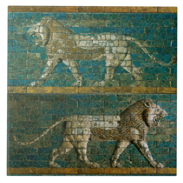 TWO BABYLONIAN LEJON Antique Assyrian Art Kakelplatta (Framsidan)