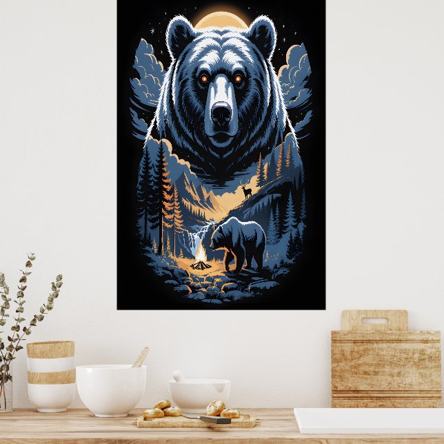 Two bears in the forest dark 3 poster (Kök)