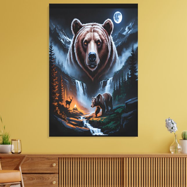 Two bears in the forest dark 4 canvastryck (Insitu (Vardagsrum))