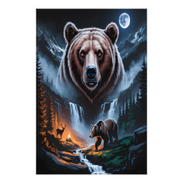 Two bears in the forest dark 4 fototryck