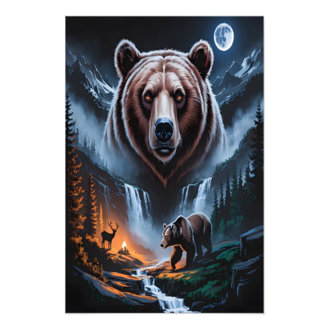 Two bears in the forest dark 4 fototryck (Framsidan)