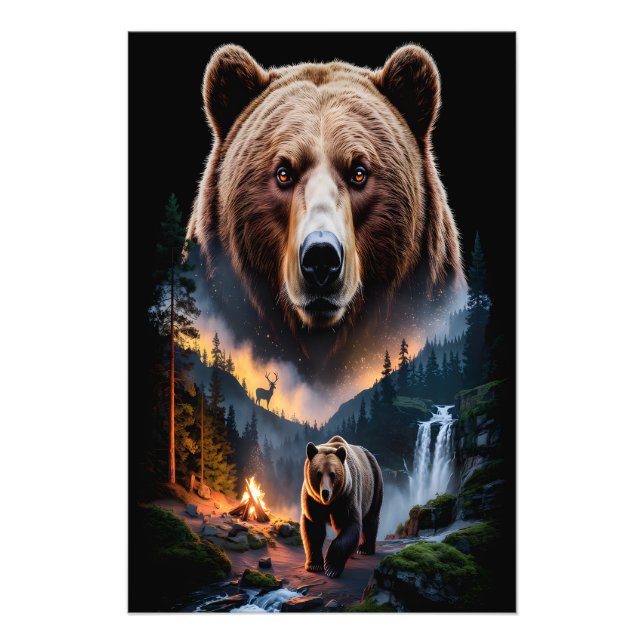 Two bears in the forest dark 5 fototryck (Framsidan)