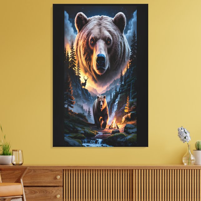 Two bears in the forest dark 6 canvastryck (Insitu (Vardagsrum))