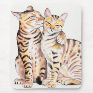 Two Bengal Cats Watercolor Art Musmatta