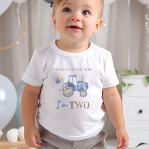 TWO Blue Tractor Birthday T-Shirt