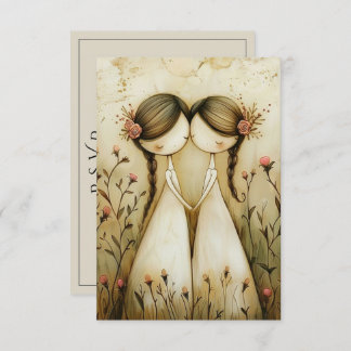 Two Brides Hand Drawn Pencil Illustration   OSA Kort