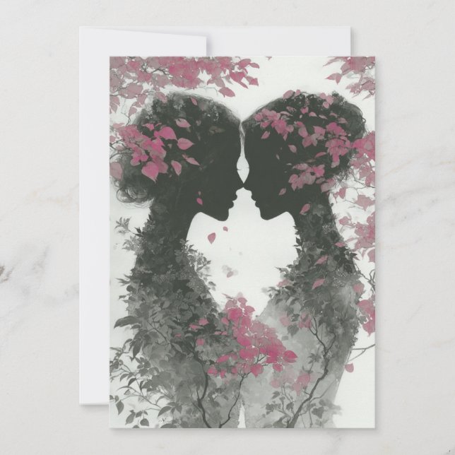 Two Brides Hand Drawn Pencil Pink Black Inbjudningar (Framsida)