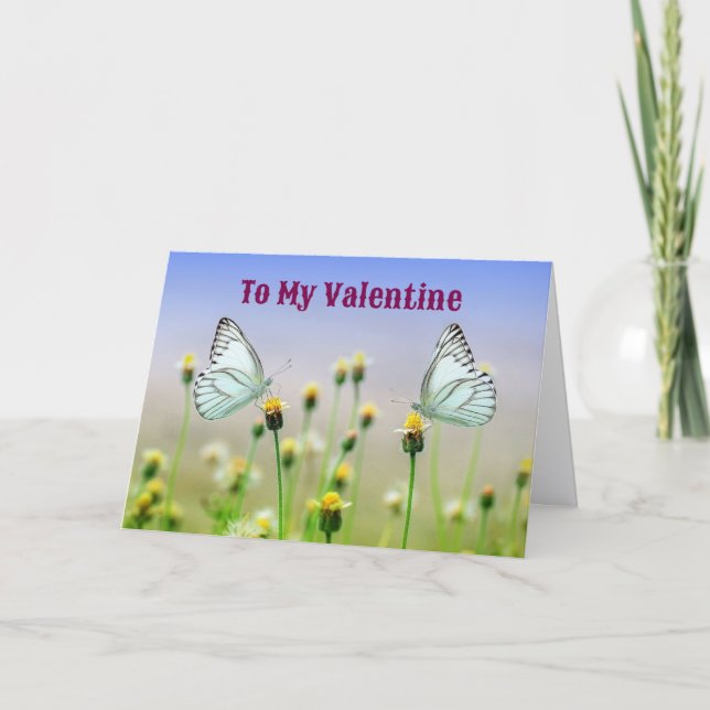 Two Butterflies In A Garden Valentine Day Card Kort (Framsida)