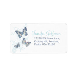 Two butterflies inked blue wedding adressetikett