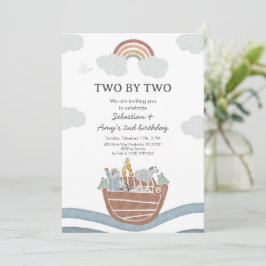 Two by Two Noahs Ark Twin Birthday Inbjudningar