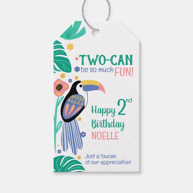 TWO-CAN (Toucan) 2nd Birthday  Presentetikett (Framsidan)