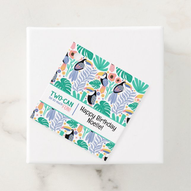 TWO-CAN (Toucan) Tropical Birthday Gåvor Etiketter (På plats)