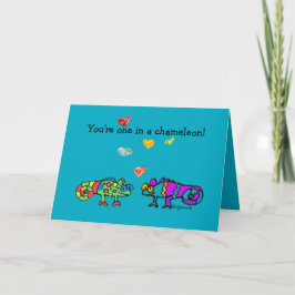 Two Cartoon Chameleon Blue Valentine Card Kort