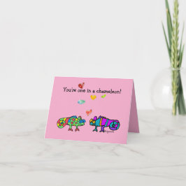 Two Cartoon Chameleon Pink Valentine Card Kort