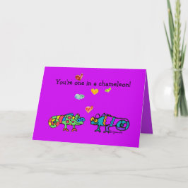 Two Cartoon Chameleon Purple Fushia Valentine Card Kort