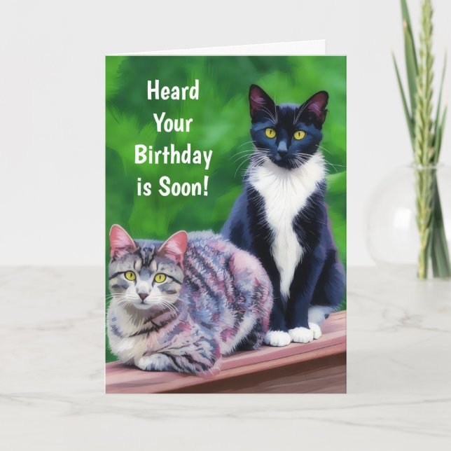 Two Cats Birthday Art Cat Lover Pun Fun Card Helgkort (Framsida)