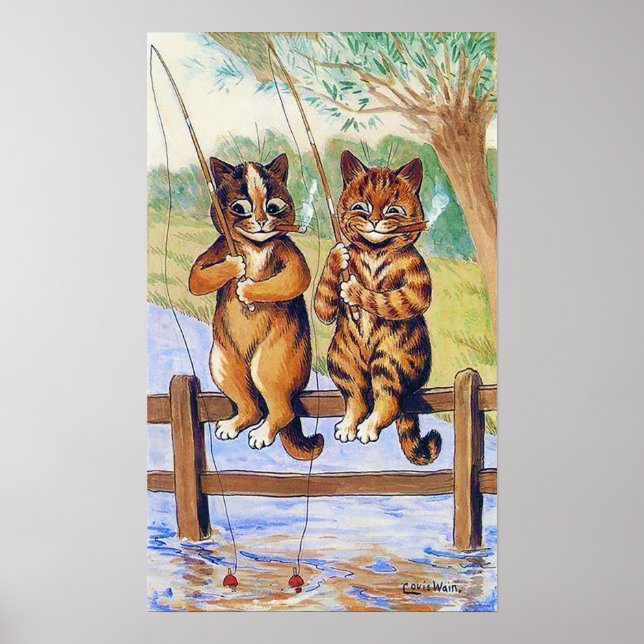Two Cats Fishing, Louis Wain Poster (Framsidan)