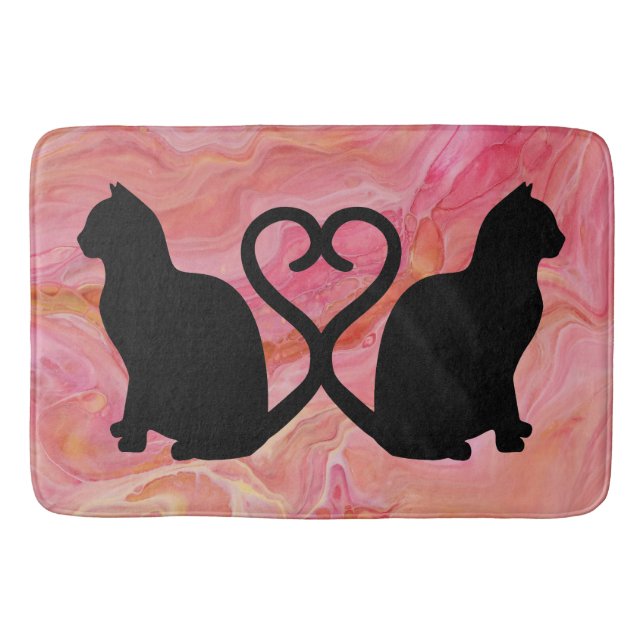 Two Cats Heart Tails on Pink Marble Badrumsmatta (Framsidan)